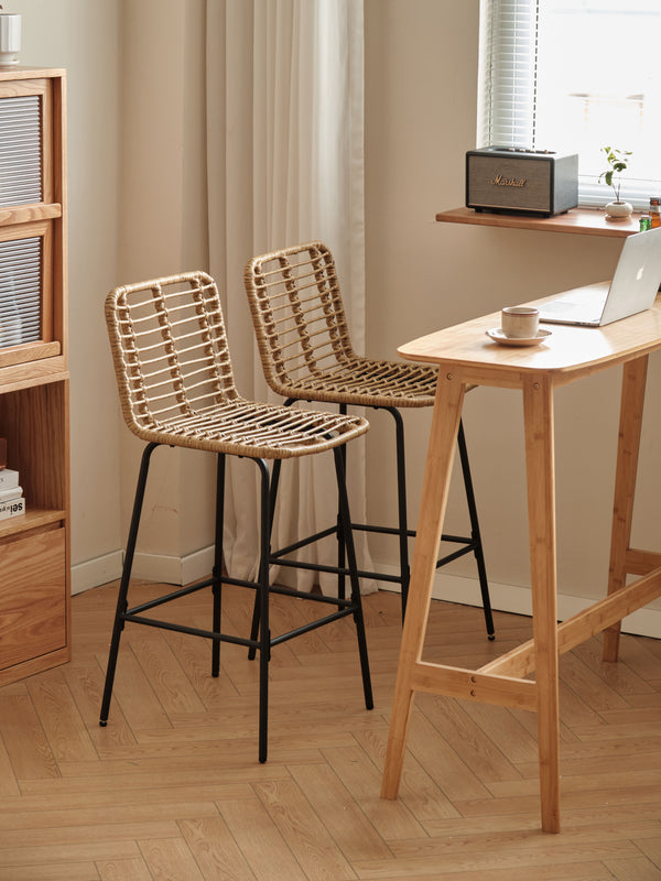 BANGKOK - Set of 2 metal and rattan bar stools