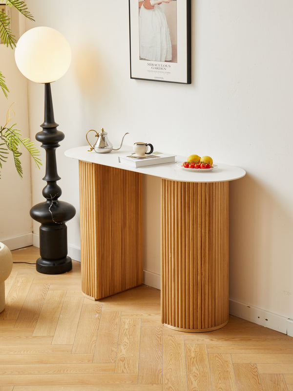 Wooden console with marble-effect top