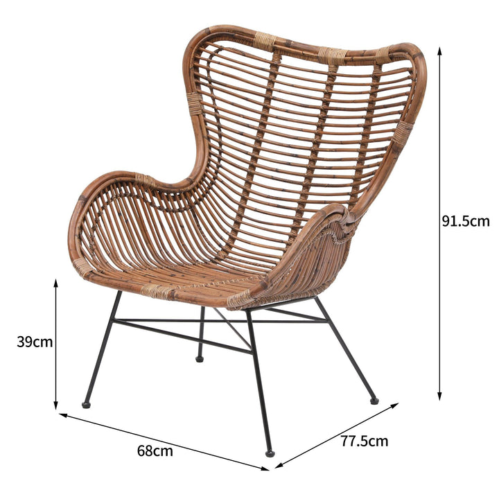 Metal and natural rattan armchair