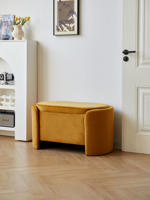 Bench with storage in mustard-yellow velvet