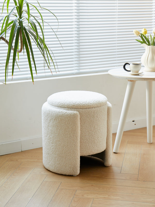 Scandinavian-style pouf with white wool