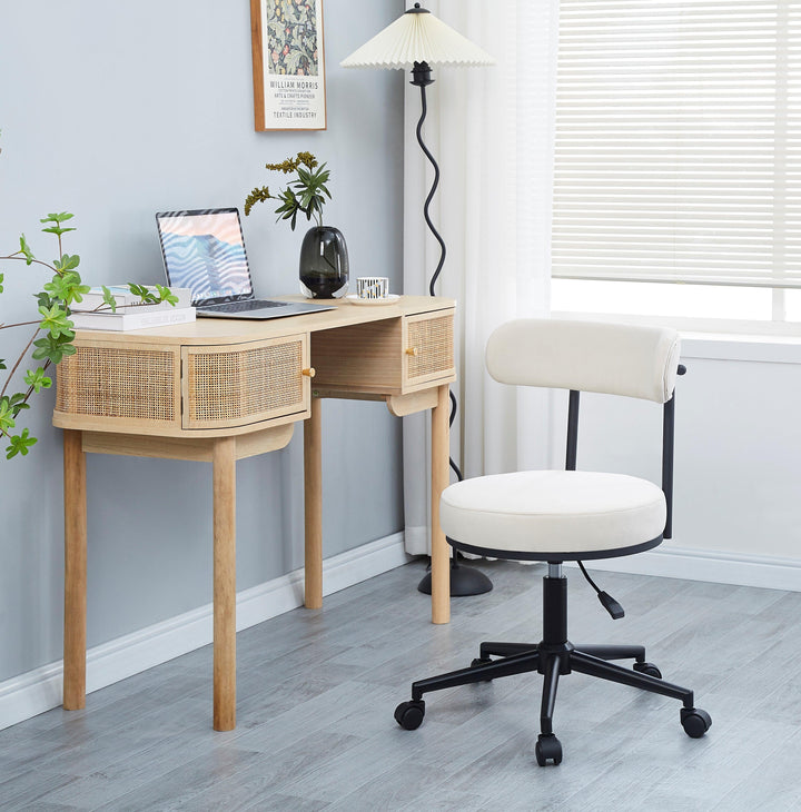 Adjustable office chair in beige velvet