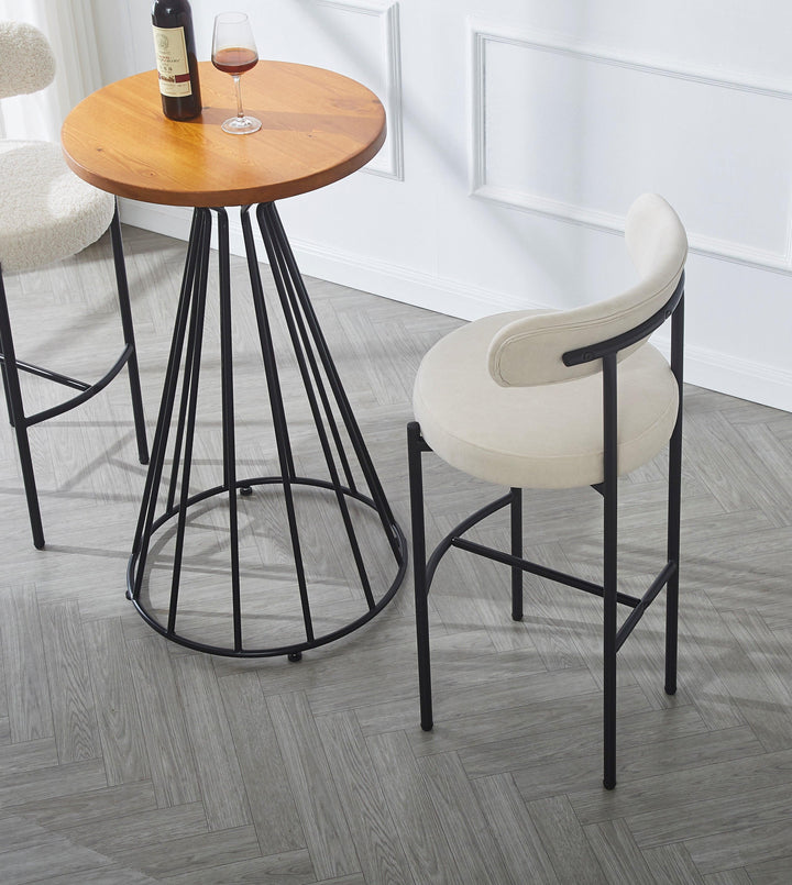 Set of 2 metal and beige velvet bar stools