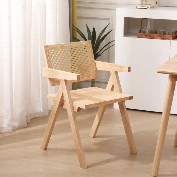 Table armchair in wood and natural wickerwork