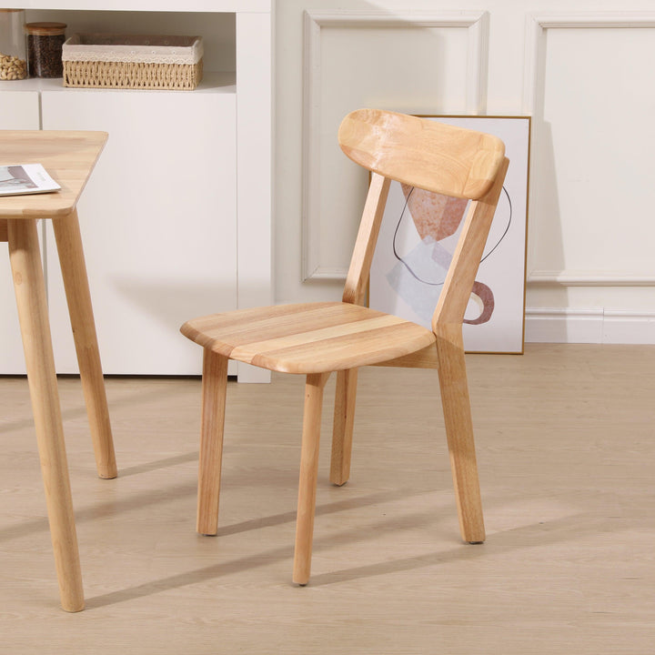 Set of 2 natural-colored solid wood chairs