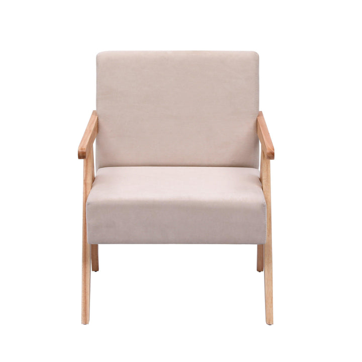 Solid wood and beige velvet armchair