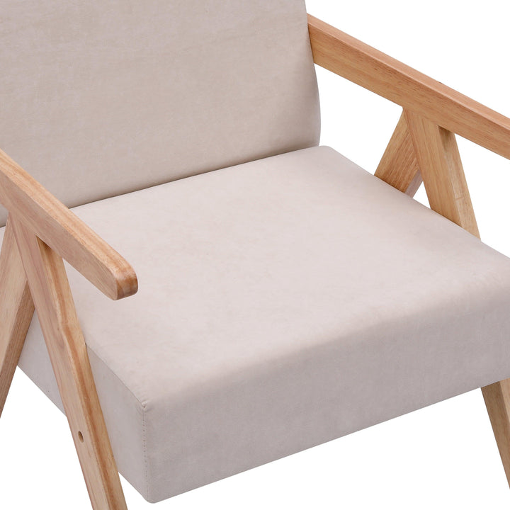 Solid wood and beige velvet armchair