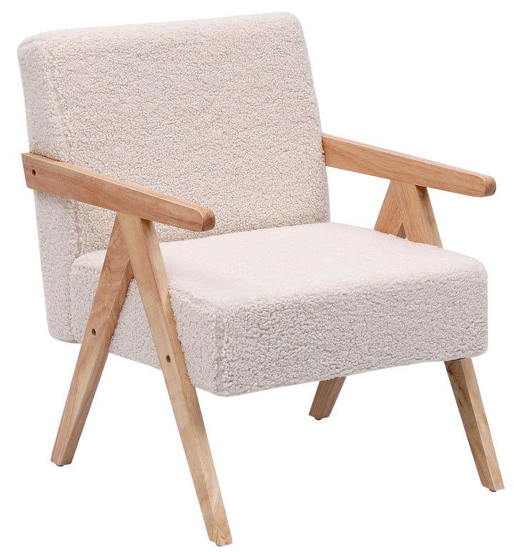 Solid wood lounge chair with white wool