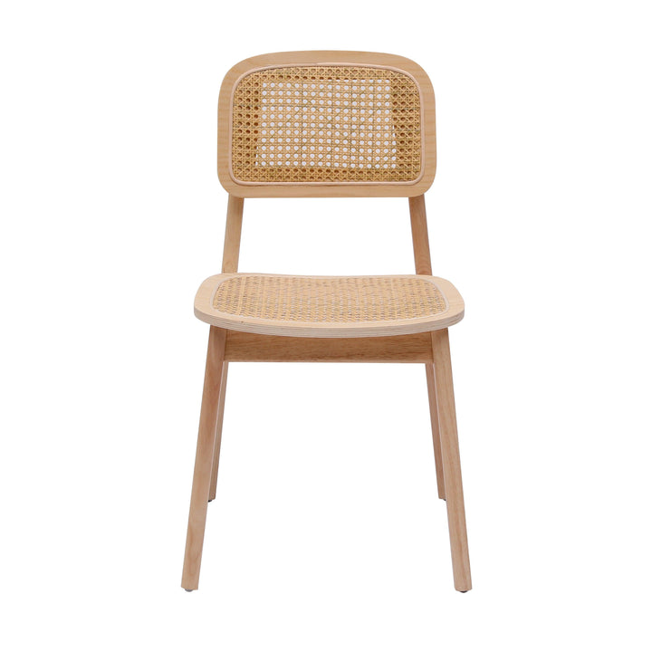 Set of 2 solid wood and natural rattan chairs