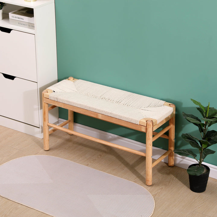 Bench with storage in solid wood and rope