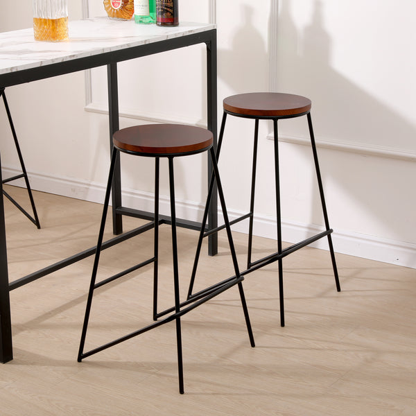 Set of 4 metal and wood bar stools