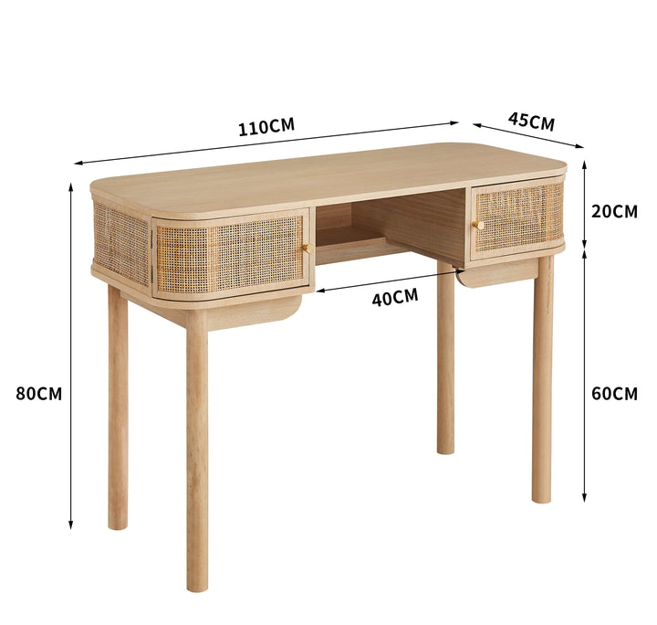 2-door desk in wood and cane/rootwood
