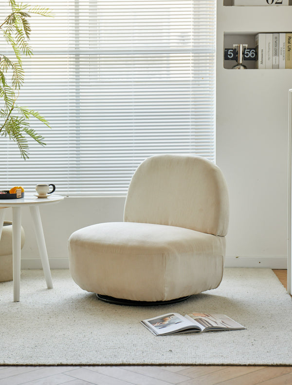 Swivel lounge chair in beige corduroy