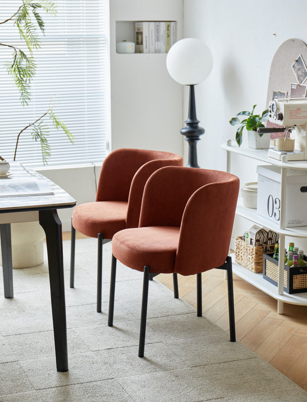 Set of 2 Scandinavian metal and terracotta corduroy chairs