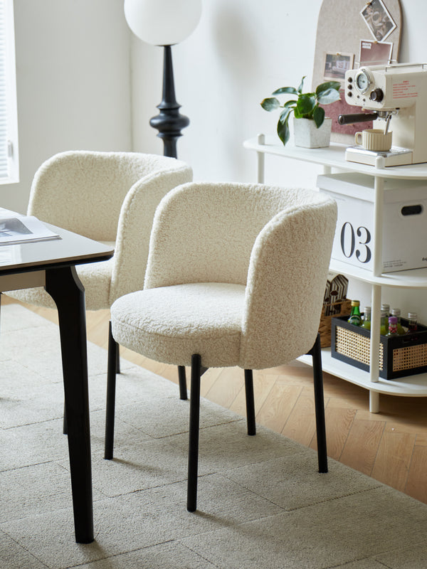 Set of 2 Scandinavian metal chairs with white wool