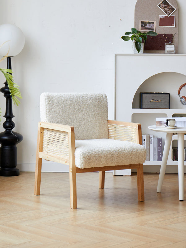 Solid wood and white wicker armchair