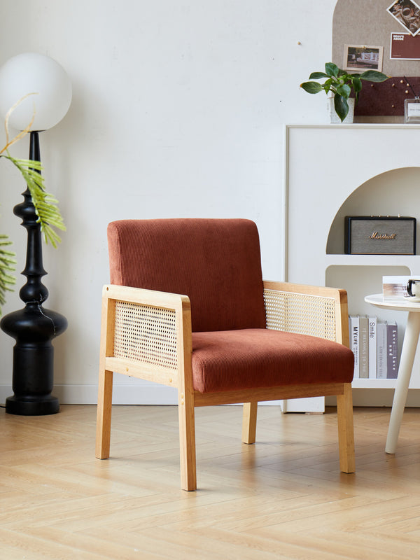 Solid wood and terracotta wicker armchair