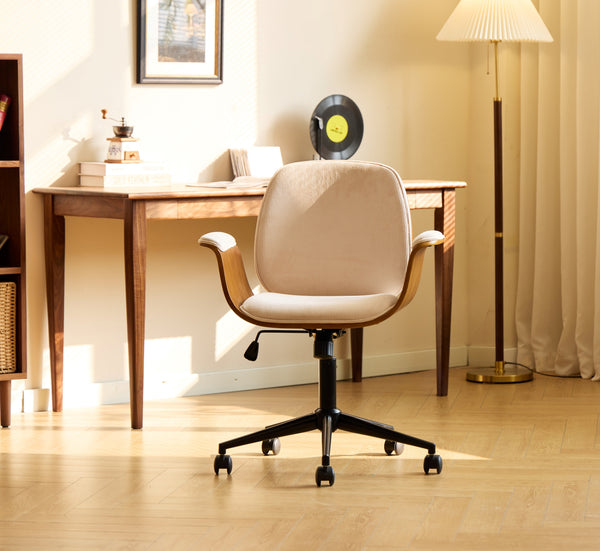 KOLDING - Beige corduroy and wood office chair