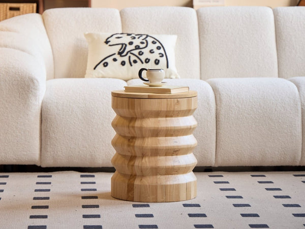 SANTIAGO - Solid wood pouffe with storage compartment