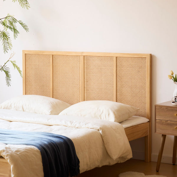 160 cm solid wood and rattan headboard