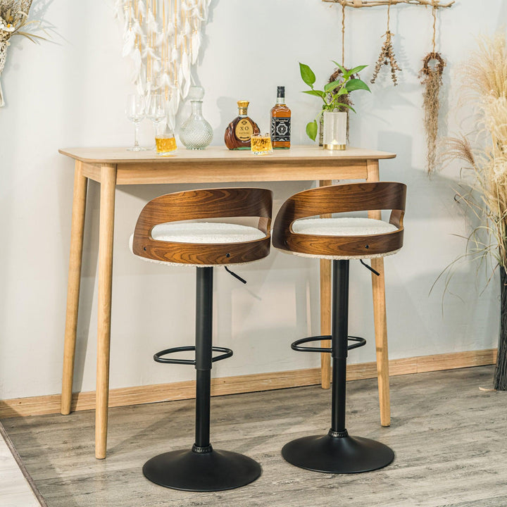 Set of 2 wooden bar stools with white curls