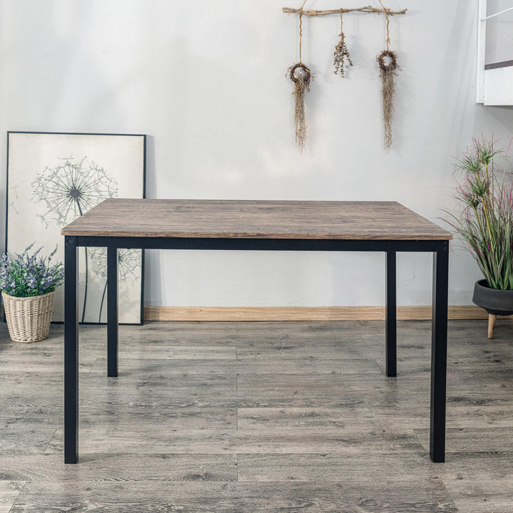 4-person dining table in metal and grey wood L120
