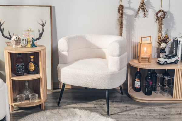 Metal lounge chair with white wool