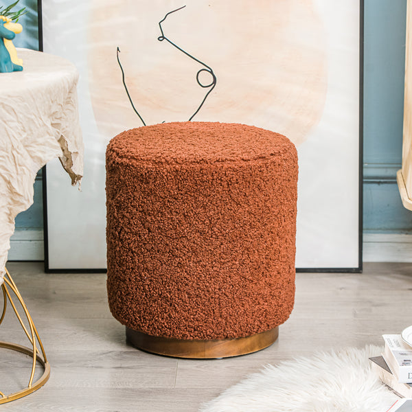 Pouf in terracotta curls and wooden base