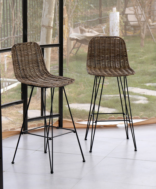 Set of 2 metal and natural fiber bar stools