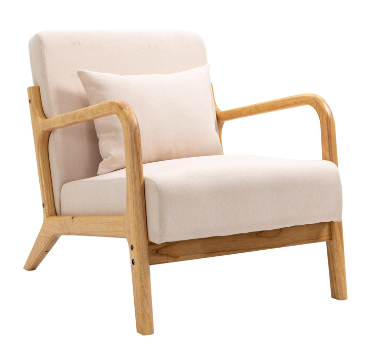 Solid wood and beige fabric lounge chair