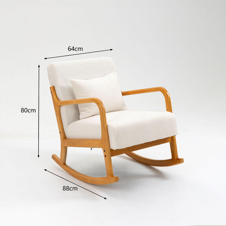 Rocking chair in solid wood and white wool