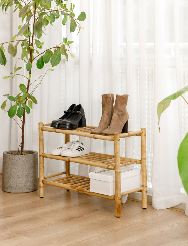 3-shelf shoe cabinet in solid bamboo