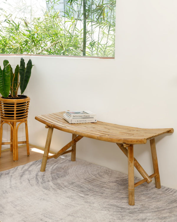 Bench in solid bamboo, natural finish