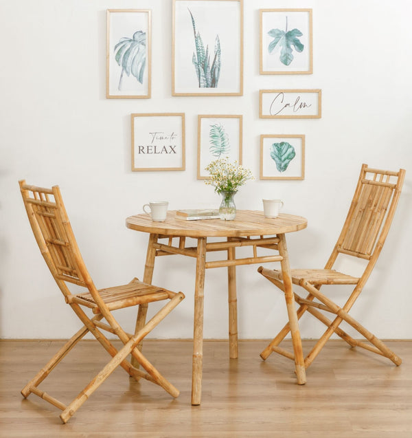 4 person round dining table in solid bamboo D90