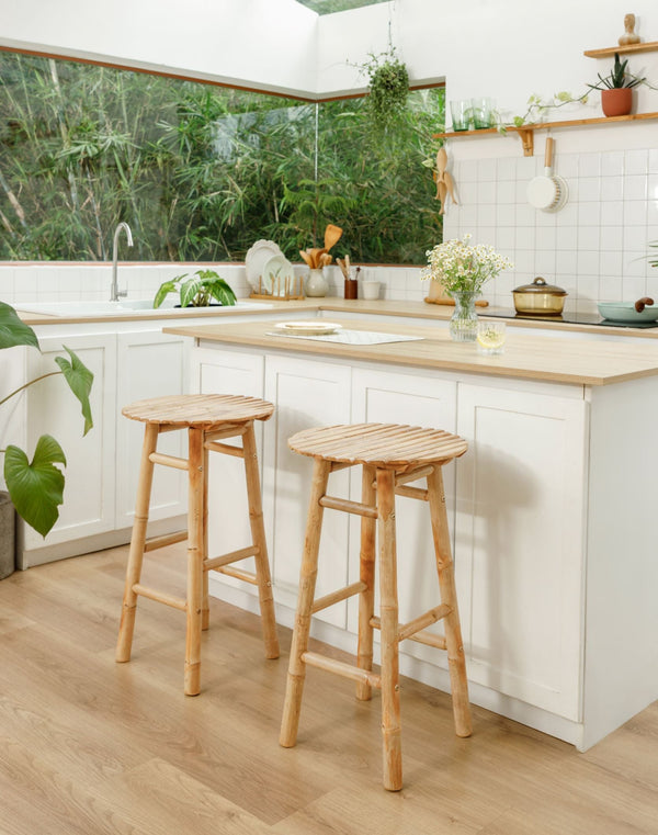 Set of 2 solid bamboo bar stools