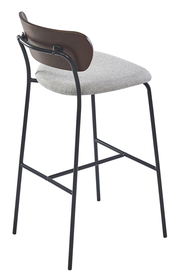 Set of 2 metal and ash bar stools, grey fabric