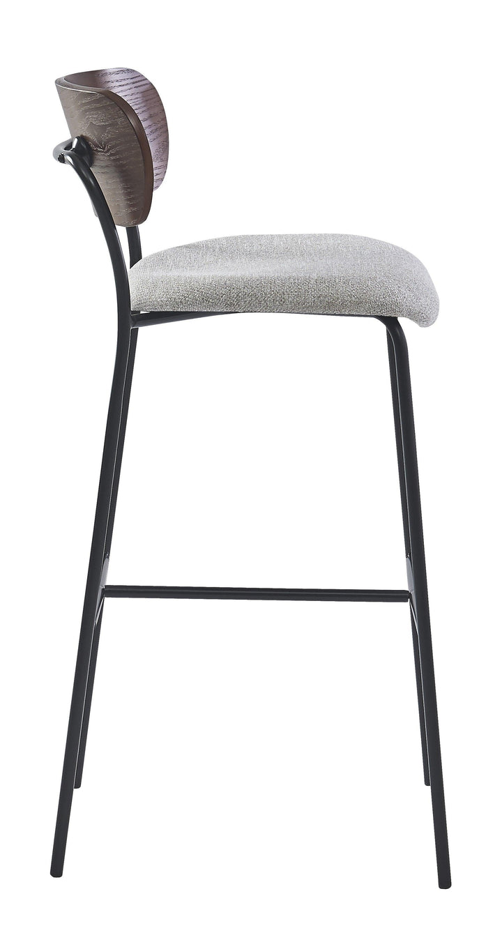Set of 2 metal and ash bar stools, grey fabric