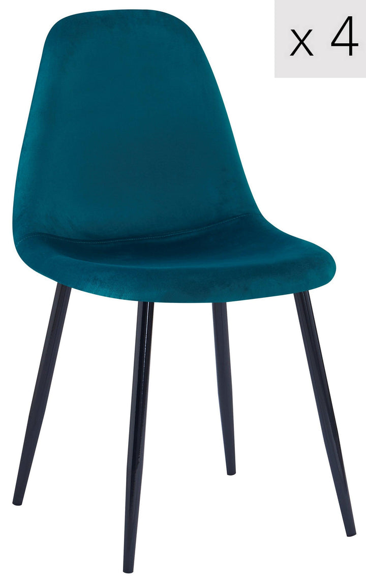 Set of 4 metal and velvet duck blue chairs