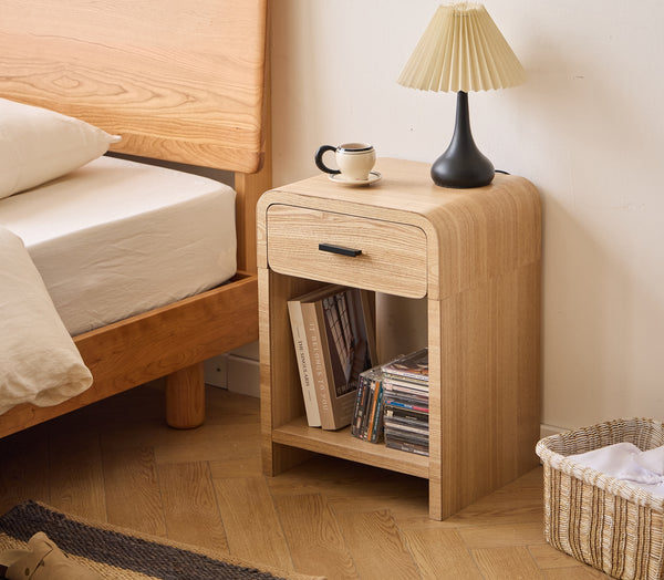 SKIVE - Brown wooden 1-drawer bedside table