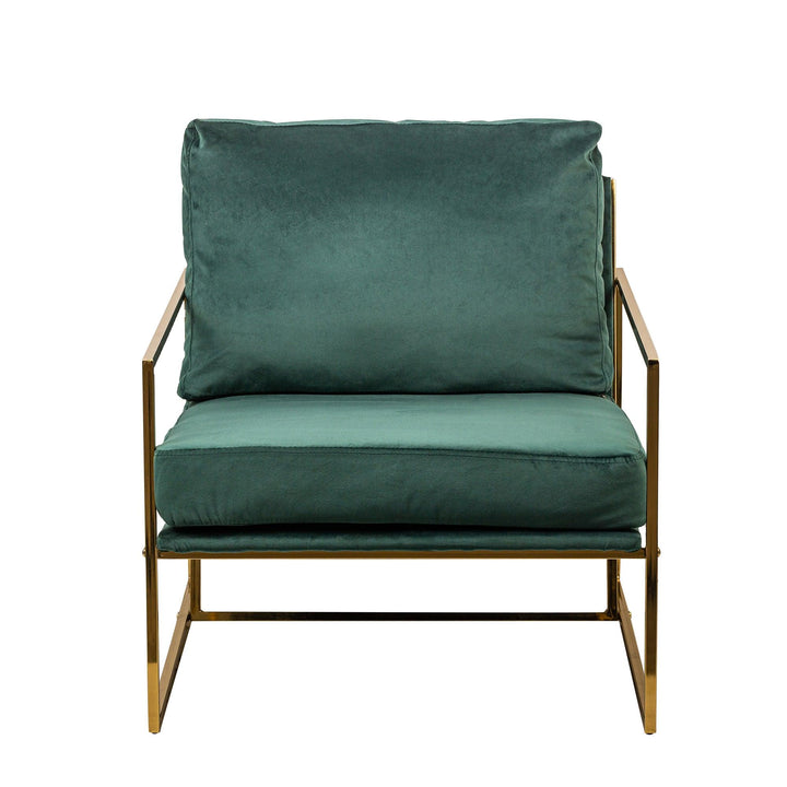 Armchair in metal and velvet green