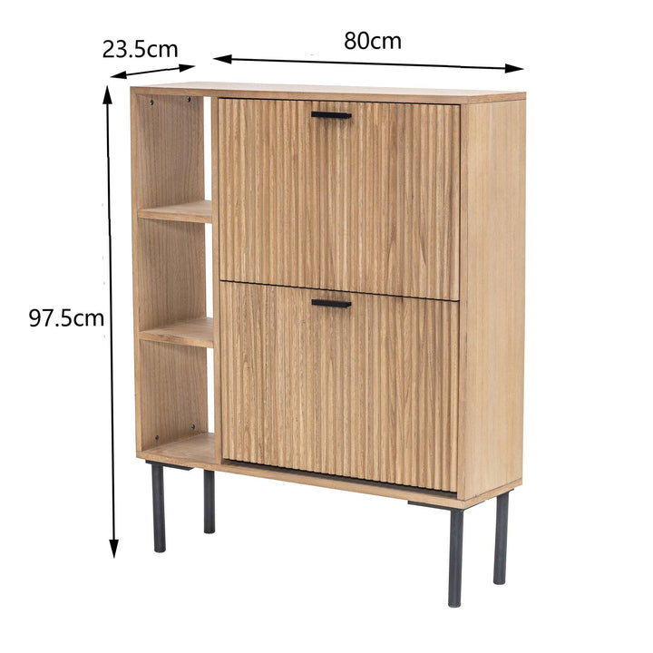 2-drawer wood and metal shoe cabinet