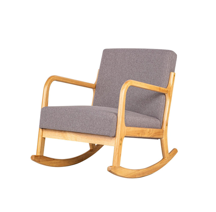 Rocking chair in solid wood and grey fabric