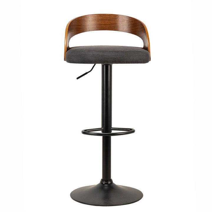 Set of 2 wood and black imitation leather bar stools