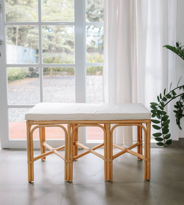 SULAWESI - Bench in natural rattan and beige fabric