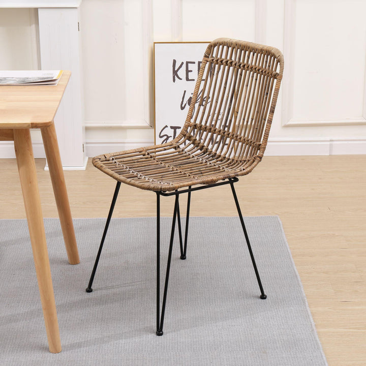 Set of 2 metal and natural rattan chairs