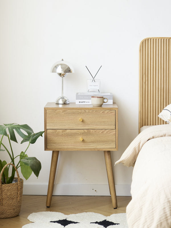 Wooden 2-drawer bedside table