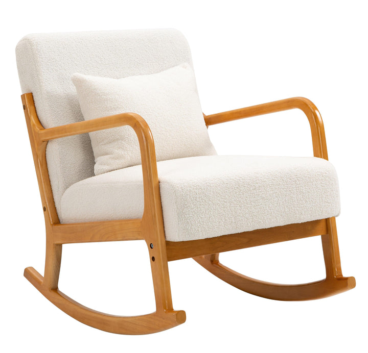 Rocking chair in solid wood and white wool