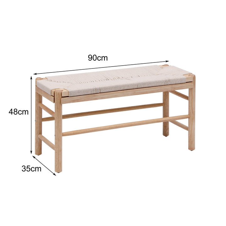 Bench with storage in solid wood and rope