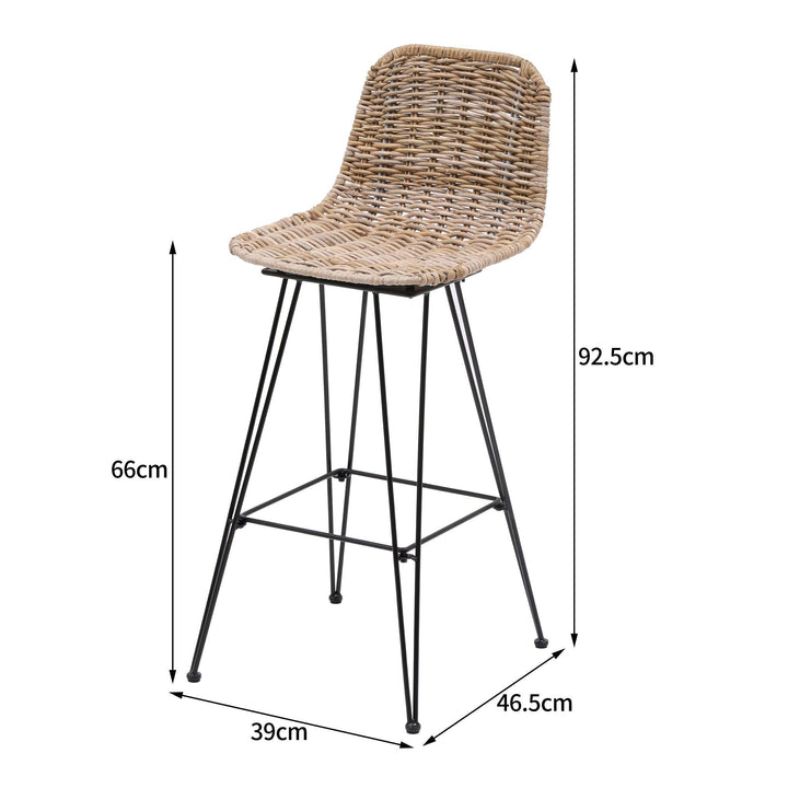 Set of 2 metal and natural fiber bar stools
