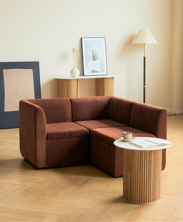 Modular sofa for 3 in terracotta corduroy